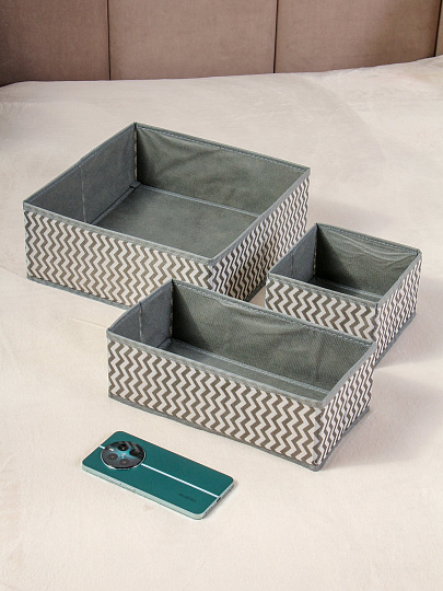 Кофр для хранения, складной, 3 шт, серая волна, 29х29х11-2, 28х13х5х9.8-2, 15х15х10-2, A190052