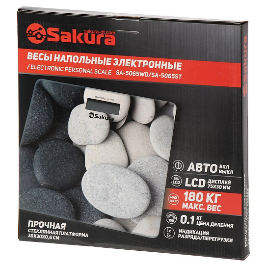 Весы напольные электронные, Sakura, SA-5065WD UltraSlim, стекло, до 180 кг, 30х30х1.7 см, под дерево