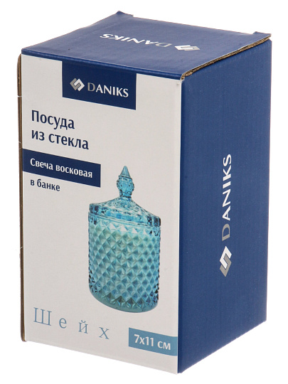 Свеча воск, в стеклянной банке, 7х11 см, 100гр, синяя, Шейх