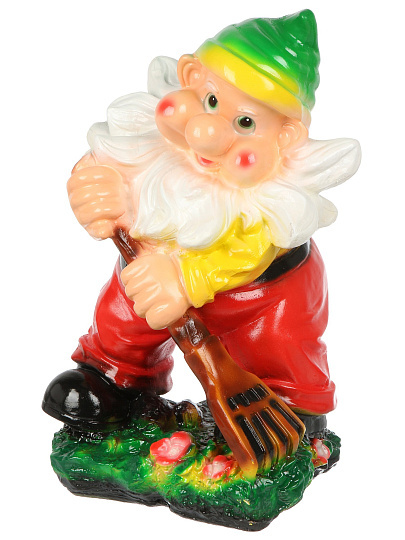 Фигурка садовая Гном с граблями, 47х39 см, гипс, Гарденвилл, 423