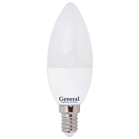 Лампа светодиодная E14, 8 Вт, 230 В, свеча, 2700 К, теплый белый свет, General Lighting Systems, GLDEN-CF, CF, 638200