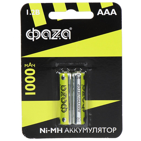 Батарея аккумуляторная 1000 мА·ч, Ni-Mh, 1.2 В, ААА (LR03, R3), 2 шт, в блистере, ФАZА, 5002913