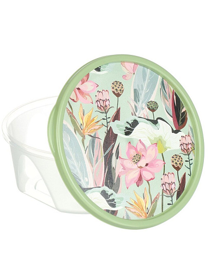 Контейнер пищевой пластик, 1.4 л, 17.9х8 см, зеленый, круглый, Homver, Botanica, 222133118/08