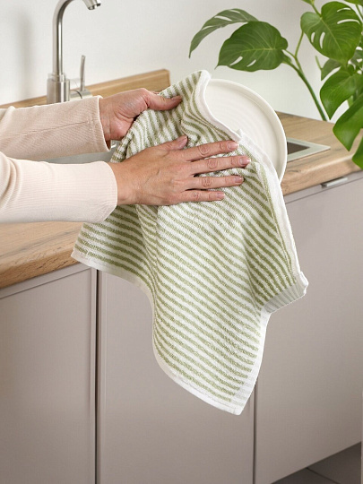 Набор полотенец кухонных 2 шт, 30х50 см, махровый, 100% хлопок, 400 г/м2, Silvano, Полосы, серо-зеленый, Узбекистан