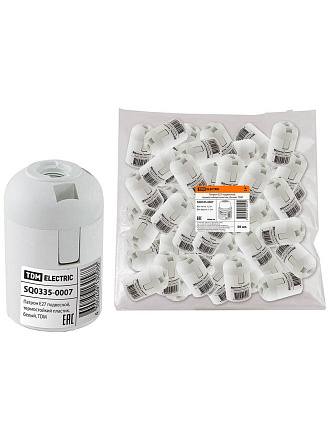 Патрон E27, подвесной, TDM Electric, пластик, термостойкий, белый, SQ0335-0007