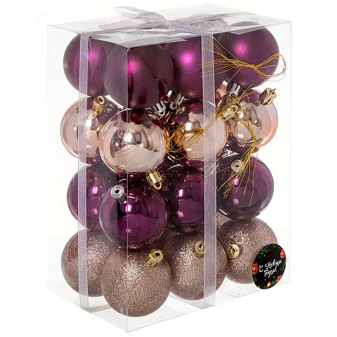 Елочный шар 24 шт, темно-пурпурный, 6 см, пластик, SYQB-0119270DP