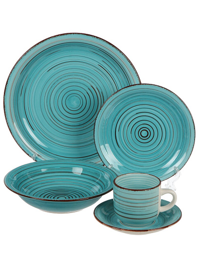 Сервиз столовый керамика, 19 предметов, на 6 персон, Domenik, Laguna, DMS100, голубой
