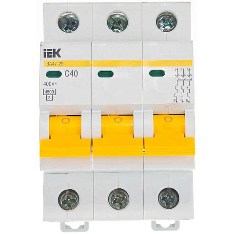 Автоматический выключатель на DIN-рейку, IEK, ВА47-29 3Р, 3 полюса, 40, 4.5 кА, 400 В, MVA20-3-040-C