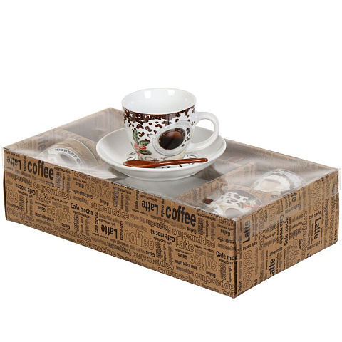 Набор чайный керамика, 12 предметов, на 4 персоны, 180 мл, с ложками, Просто кофе, RS097-7511J, подарочная упаковка