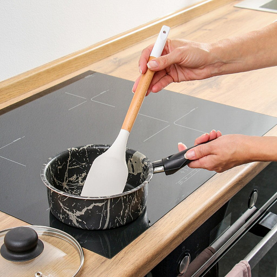 Ковш алюминий, антипригарное покрытие, 1 л, крышка стекло, бакелитовая ручка, Vari, Антрацит, ANT65116/11