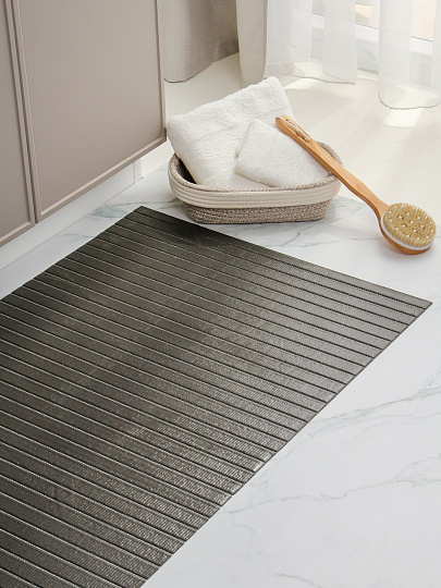 Коврик для ванной, антискользящий, 0.8х15 м, вспененный ПВХ, графит, Вилина, Виктория, GG