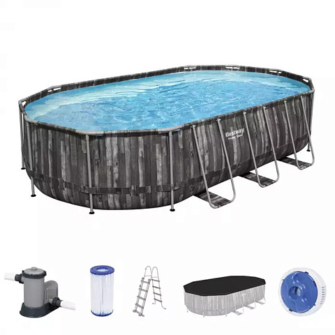 Бассейн каркасный Bestway, 610х366х122 см, Power Steel Oval Pool, 5611R, фильтр-насос, лестница, тент, 20241 л, поплавок-дозатор