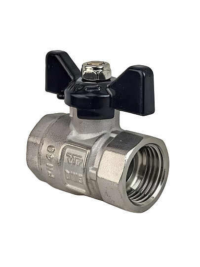 Кран шаровой 1", ВН/ВН, латунь, ручка-бабочка, никель, ГОСТ, PN40, RTP