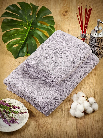 Полотенце банное 70х140 см, 100% хлопок, 450 г/м2, жаккард, Ромбы 4443, Авангард, пепельное, 233, Россия