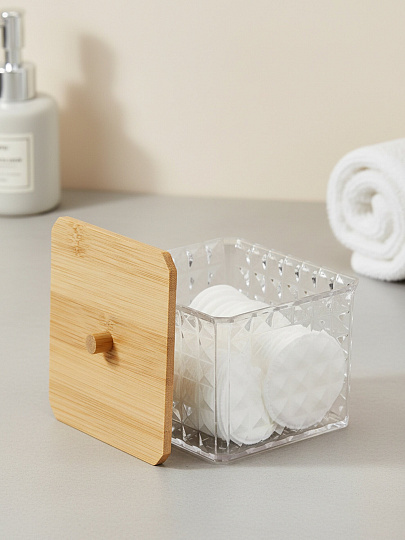 Контейнер для ватных дисков, квадратная, пластик, прозрачная, Y4-11324