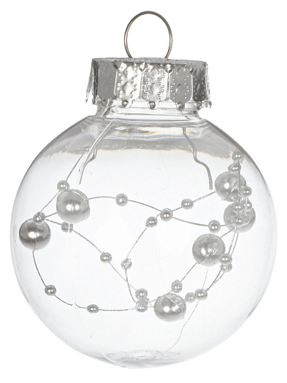 Набор шаров 6 шт, серебро, 6 см, пластик, прозрачный с наполнением, F010008