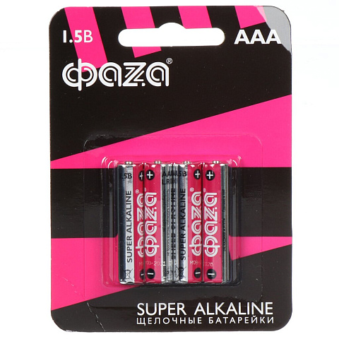 Батарейка ФАZА, ААА (LR03, 24A), Super Alkaline, щелочная, 1.5 В, блистер, 4 шт, 5000254