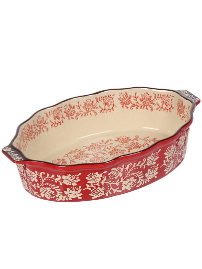 Форма для запекания керамика, 28.9х18.7х6 см, 1.5 л, фигурная, Ветви на красном, Y6-10301