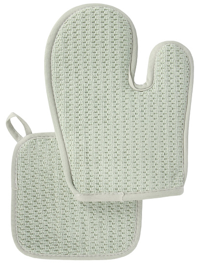 Набор кухонный 2 шт, 29х22 см +19х19 см (варежка,прихватка), полиэстер, светло-зеленый, B180060