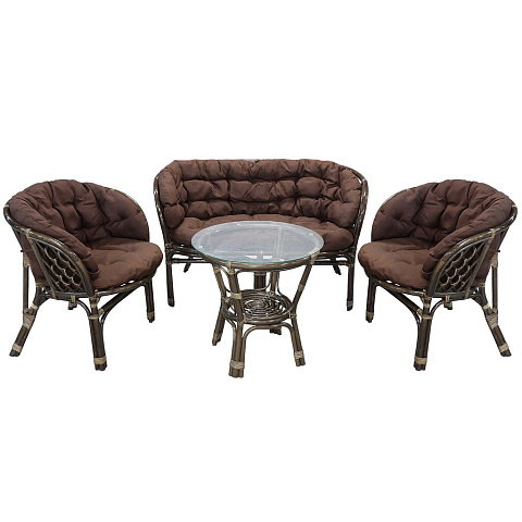 Мебель садовая Багама, стол, 2 кресла, 1 диван, подушка коричневая, 85 кг, 03/10Б (S)