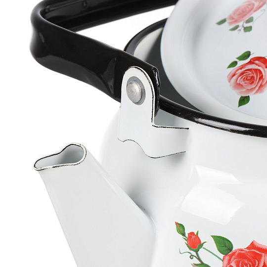 Чайник сталь, эмалированное покрытие, 3.5 л, с кнопкой, Сибирские товары, Роза плетистая, белый, С2716.37*88