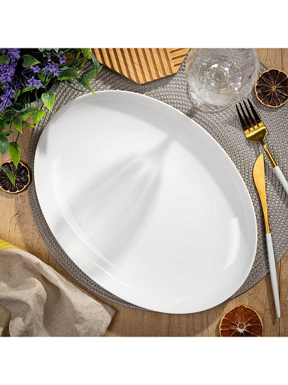 Блюдо стеклокерамика, овальное, 24х33 см, белое, Бэль, Daniks, LPKYP-130