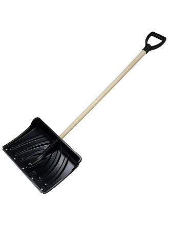 Лопата для снега пластик, 340х465х990 мм, черенок деревянный, тулейка 32 мм, в сборе, Цикл, Крепыш