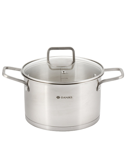 Кастрюля нерж, 3.9 л, с крыш, крыш стекло, Daniks, Ирати, индукц, SD-01369-18
