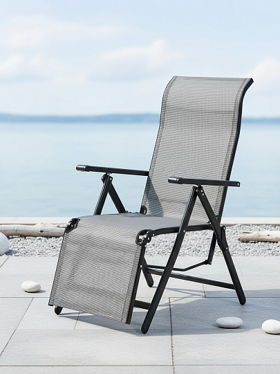 Шезлонг металл, 110х58 см, 150 кг, 6, серый, C010238