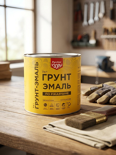 Грунт-эмаль Русские узоры, 3 в 1, по ржавчине, быстросохнущая, алкидная, желтая, 1.9 кг