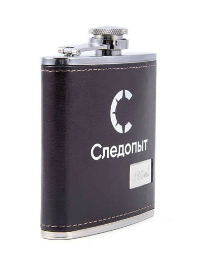 Фляжка 180 мл, нержавеющая сталь, в кожаном оплете, коричневая, Следопыт, PF-BD-F16