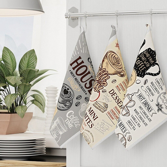 Полотенце кухонное 45х60 см, 100% хлопок, рогожка, Текстильная лавка, Кофейня, в ассортименте, Россия, 30089/1