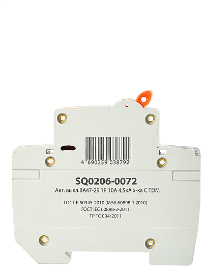 Автоматический выключатель TDM Electric, ВА47-29, 1 полюс, 10 А, 4.5 кА, С, 230/400 В, SQ0206-0072
