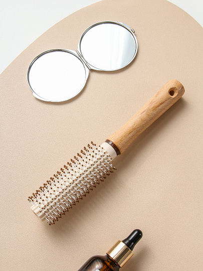 Расческа брашинг, 21.5х4 см, пластик, деревянная ручка, A100070