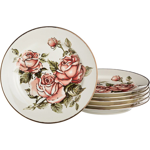 Набор тарелок из 6 шт.Корейская роза диаметр: 27 см высота: 3,5 см, 215-064