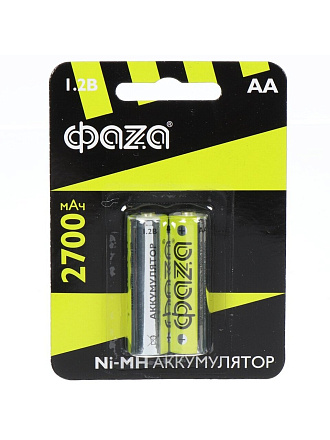 Батарея аккумуляторная 2700 мА·ч, Ni-Mh, 1.2 В, АА (LR06, LR6), 2 шт, в блистере, ФАZА, 5003002