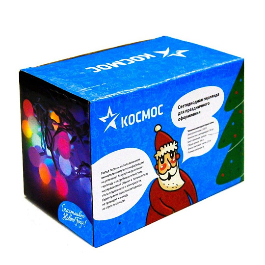 Гирлянда 30 ламп, 4.4 м, 8 режимов, Шарики, Космос, свет мультиколор, зеленая, в помещении, сетевая, светодиодная, мигание, KOC_GIR30LEDBigBALL_