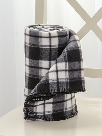 Плед 130х170 см, флис, 100%пэ, 180г, Черно-белая клетка