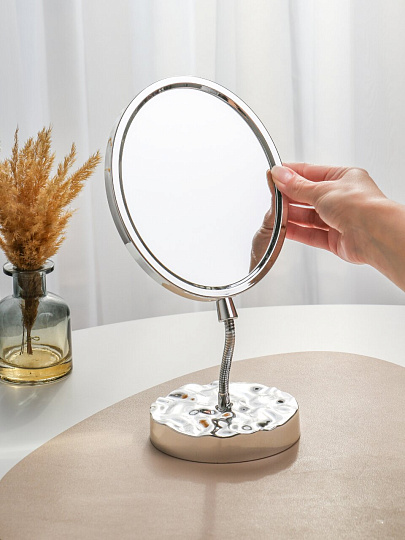 Зеркало настольное, 15.5х31 см, круглое, с серебряной подставкой, A070062