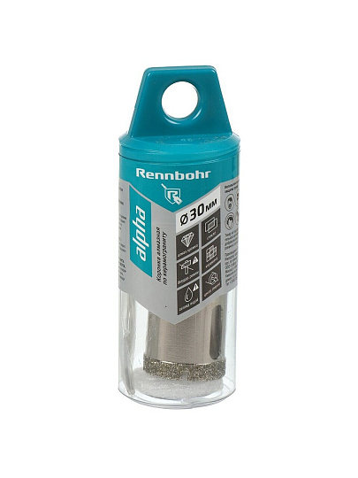 Коронка алмазная, по керамограниту и керамике, Rennbohr, Alpha, диаметр 30 мм, с центрирующим сверлом, 676230