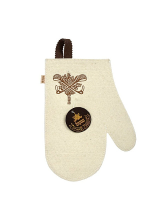 Рукавица для бани войлок, лого, белая, Банные штучки, 41419