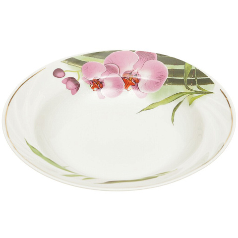 Тарелка суповая, керамика, 20 см, круглая, Голубка Бамбуковая орхидея, Добрушский фарфоровый завод, 5С0845