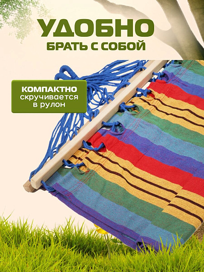 Гамак полотняный, 90х200 см, хлопок, общая длина 280 см, в ассортименте, 100 кг, Полоска, LG14