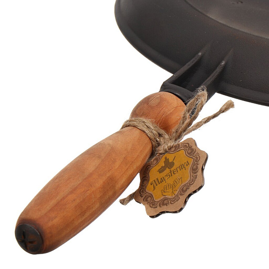 Блинница чугун, 22 см, Maysternya, черная, 220-25, деревянная ручка, индукция