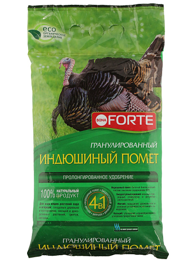 Удобрение Индюшиный помет, обогащенное, пакет, гранулы, 2 кг, Bona Forte