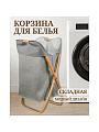 Корзина для белья, 40х34х66 см, прямоугольная, полиэстер, дерево, серая, Y6-6562