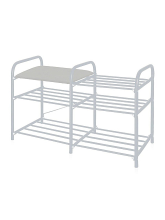 Полка для обуви металл, 3 секции, 50х33х79 см, с сидением, светло-серый,матовый серая, Nika, ЭТЛ3-1/МС