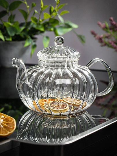 Чайник заварочный стекло, 0.8 л, рифленый с колбой, Y4-6137