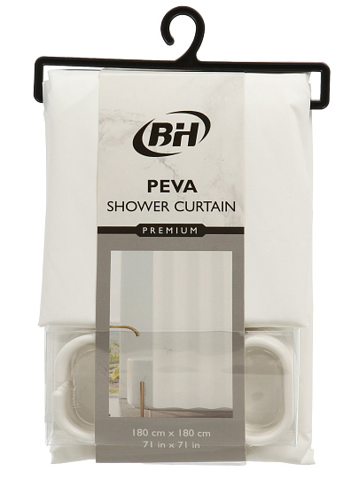 Штора для ванн 180х180 см, PEVA, Белый матовый, с кольцами, Y4-11180