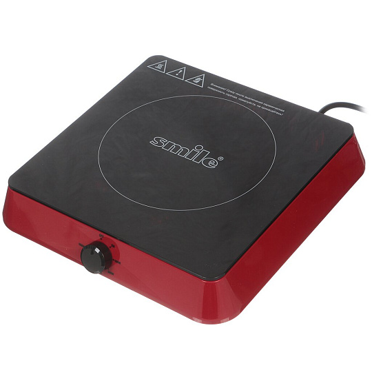 Плита электрическая Smile, EPI 9050, 1600 Вт, 1 конфорка, индукционная, стеклокерамика, механическая, переключатель поворотный, красная